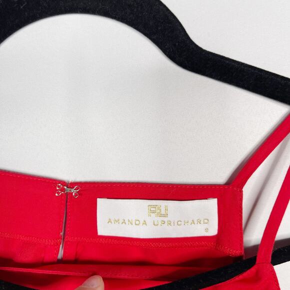 Amanda Uprichard Small S Red Ruffle Cold Shoulder Blouse Short Sleeve Cotton - Picture 9 of 10